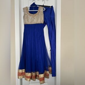 Royal Blue & Gold Indian Anarkali Suit